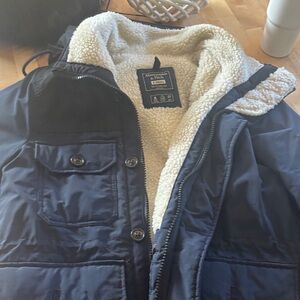 Abercrombie & Fitch Men's Black Puffer Jacket with Sherpa Lining